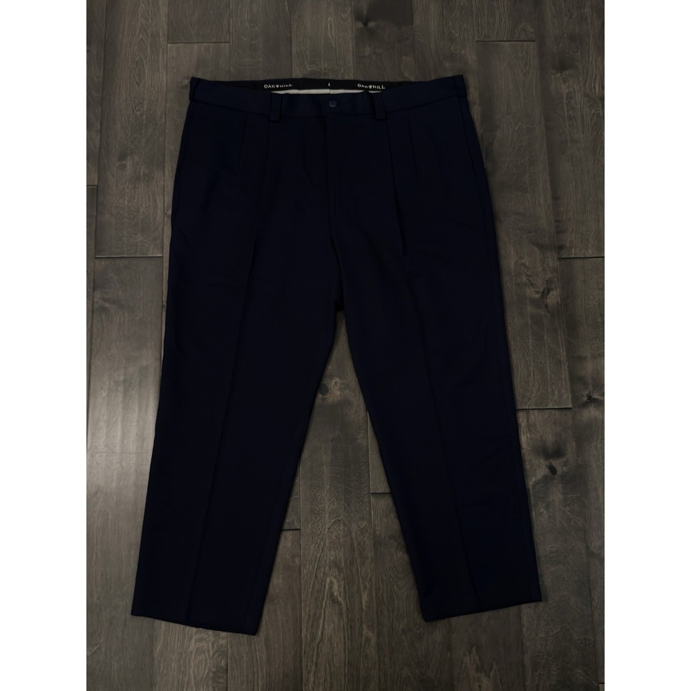 Oak Hill Men 44X28 Navy Blue Pleated Stretch Expansion Waist Dress Pants Slacks